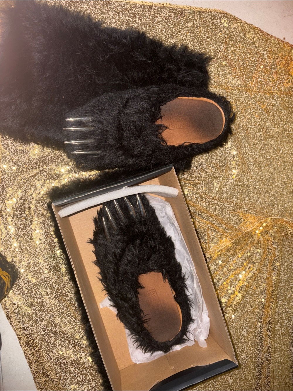 Bravest Studios Black Faux-Fur Slip-On Mules with Claw Detail